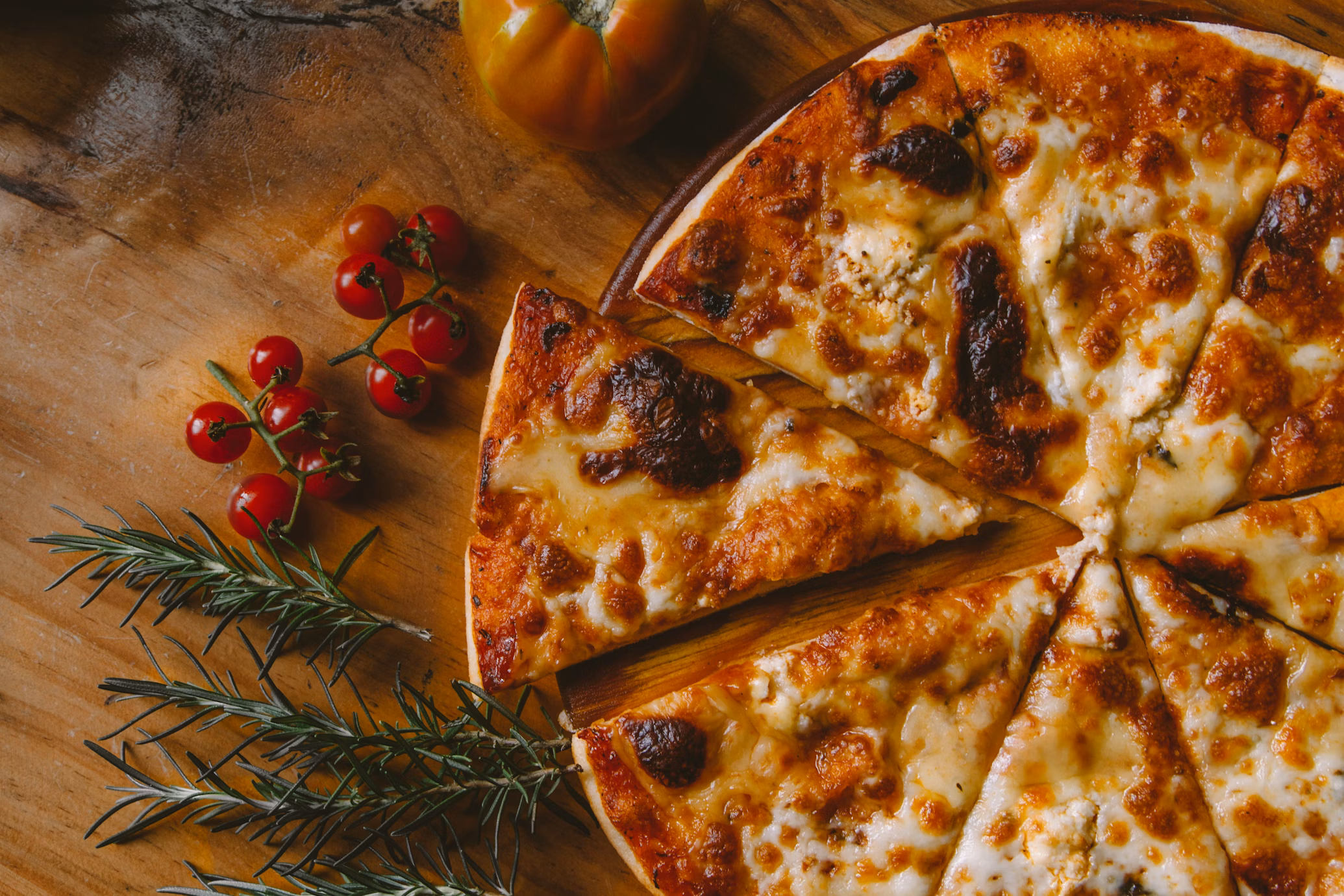 Overhead view of a pizza